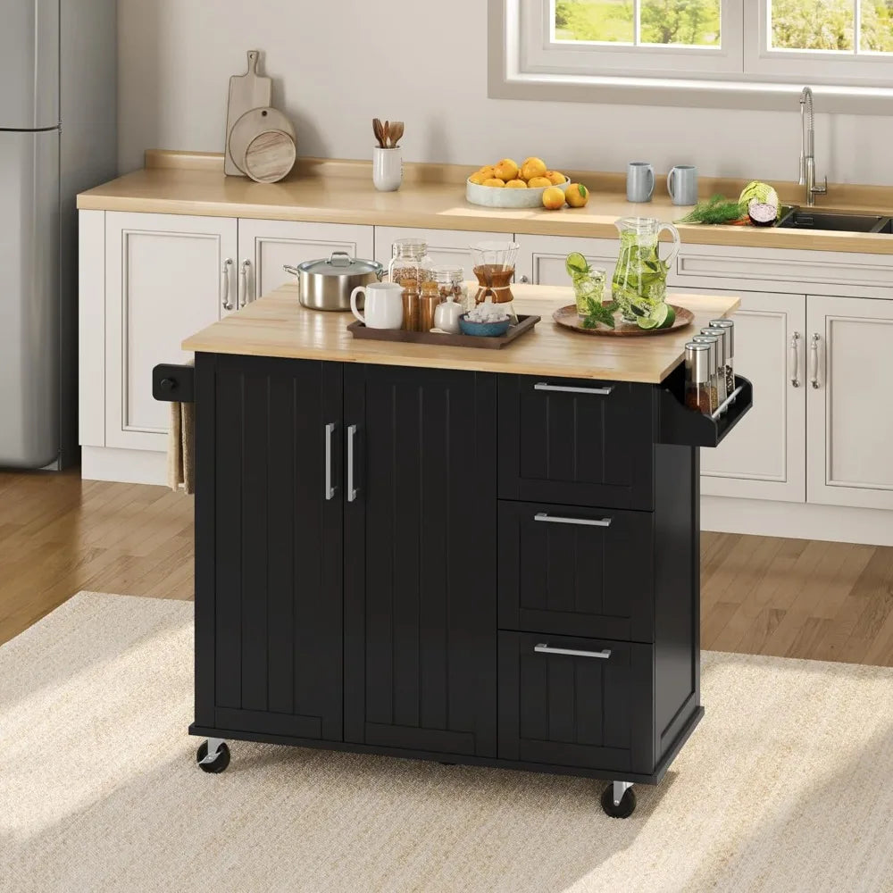 Yaheetech Kitchen Island Cart with Drop-Leaf Countertop, Rolling Kitchen Island Breakfast Bar Table on Wheels with Storage Cabin