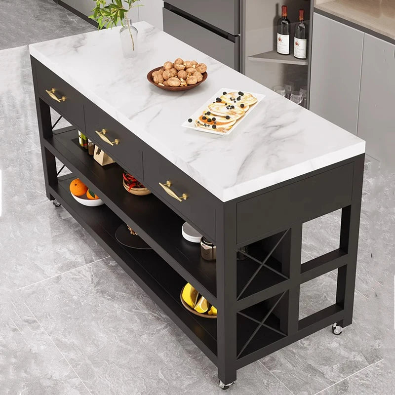 Marble Top Kitchen Island Kitchen Trolley Cart Cabinet Island With Storage Movable
