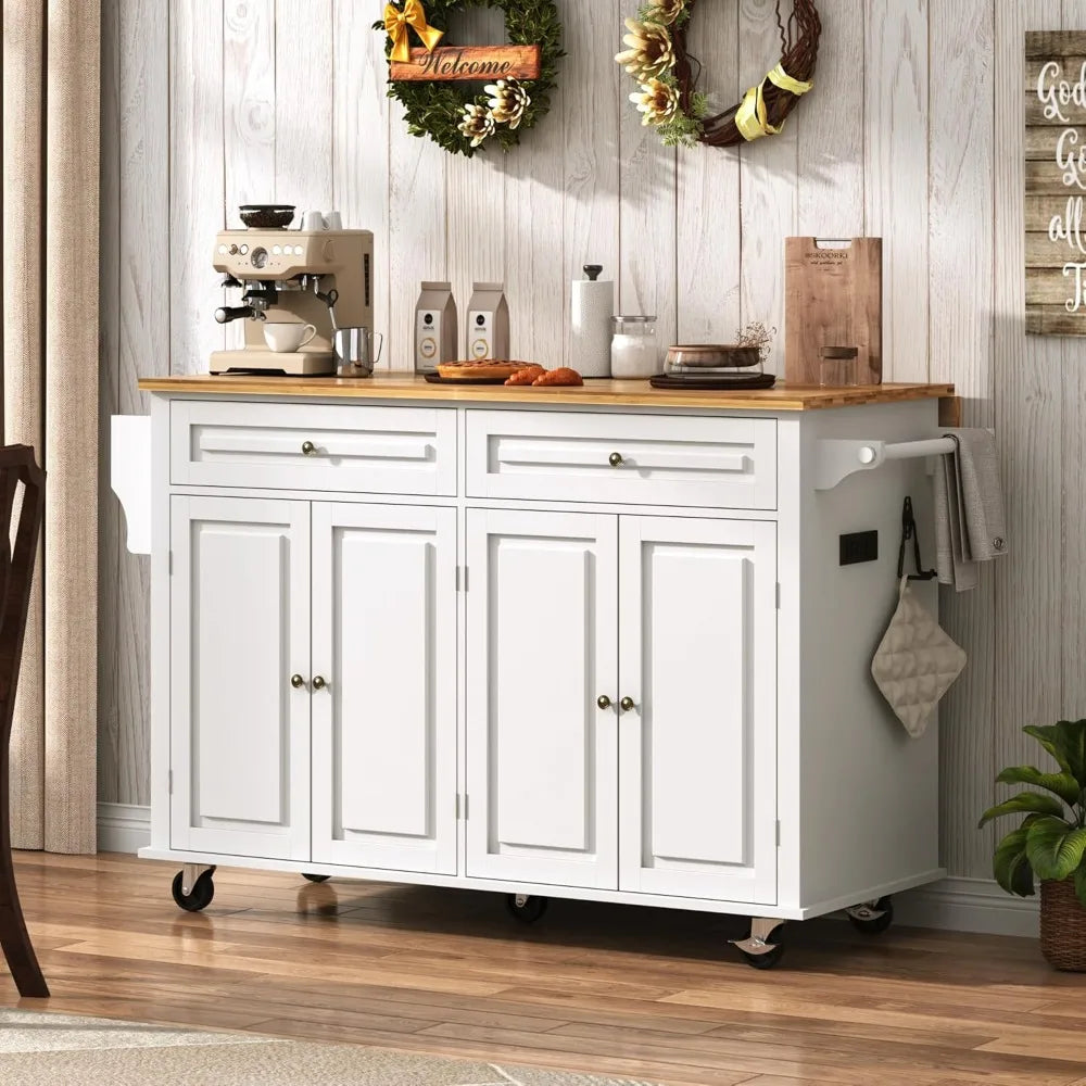 59 W Rolling Kitchen Island with Drop Leaf – Movable Kitchen Carts on Wheels Island with Storage Cabinet, Island Table