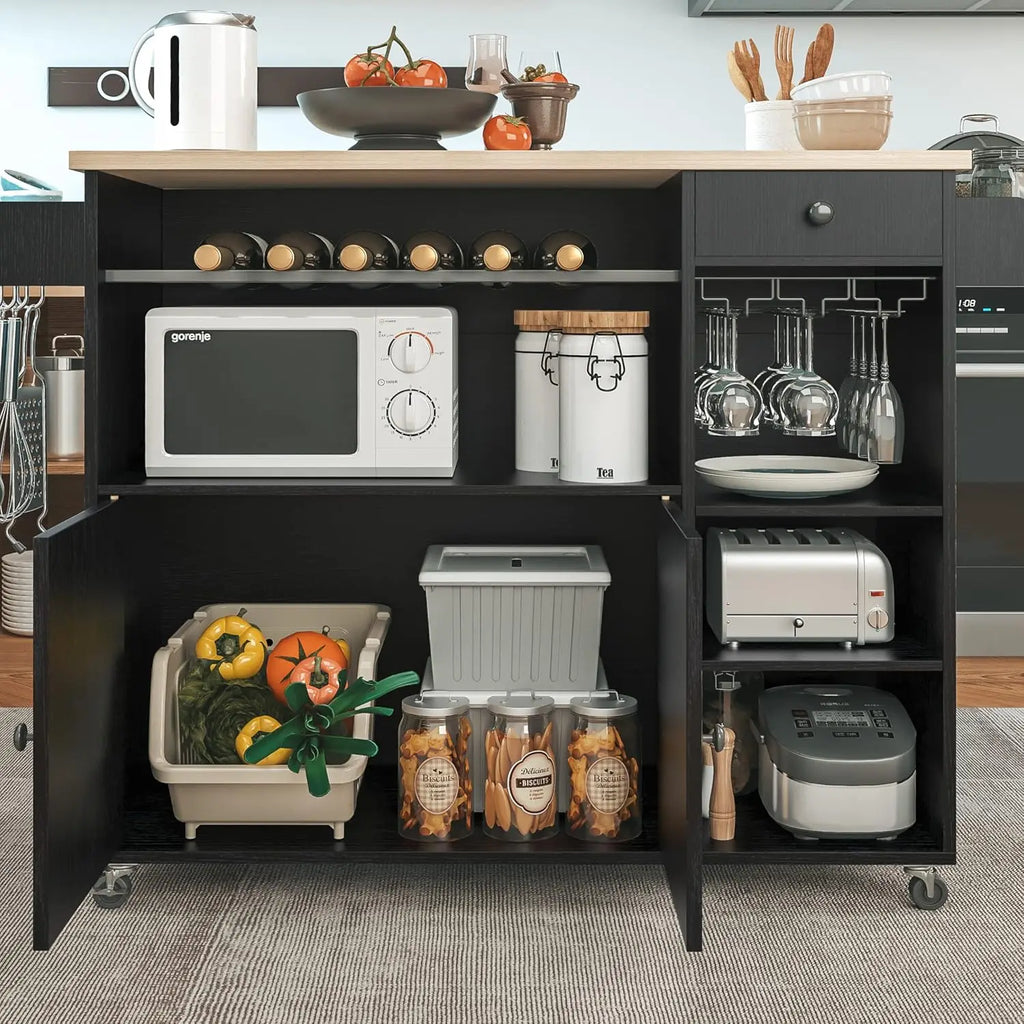 Rolling Kitchen Island Cart with Drop-Leaf and Wine Rack, Microwave Rack Serving Cart on Wheels with Drawer &, Customized