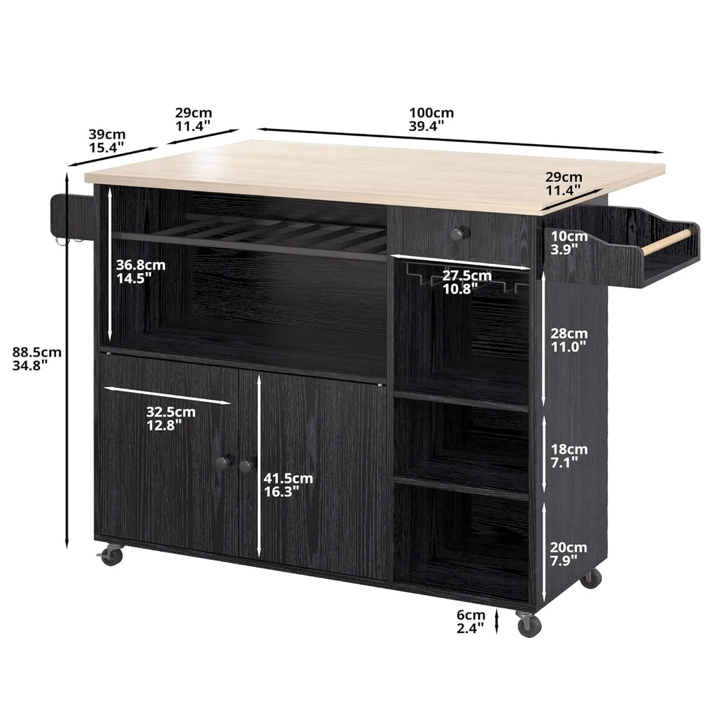 Rolling Kitchen Island Cart with Drop-Leaf and Wine Rack, Microwave Rack Serving Cart on Wheels with Drawer &, Customized
