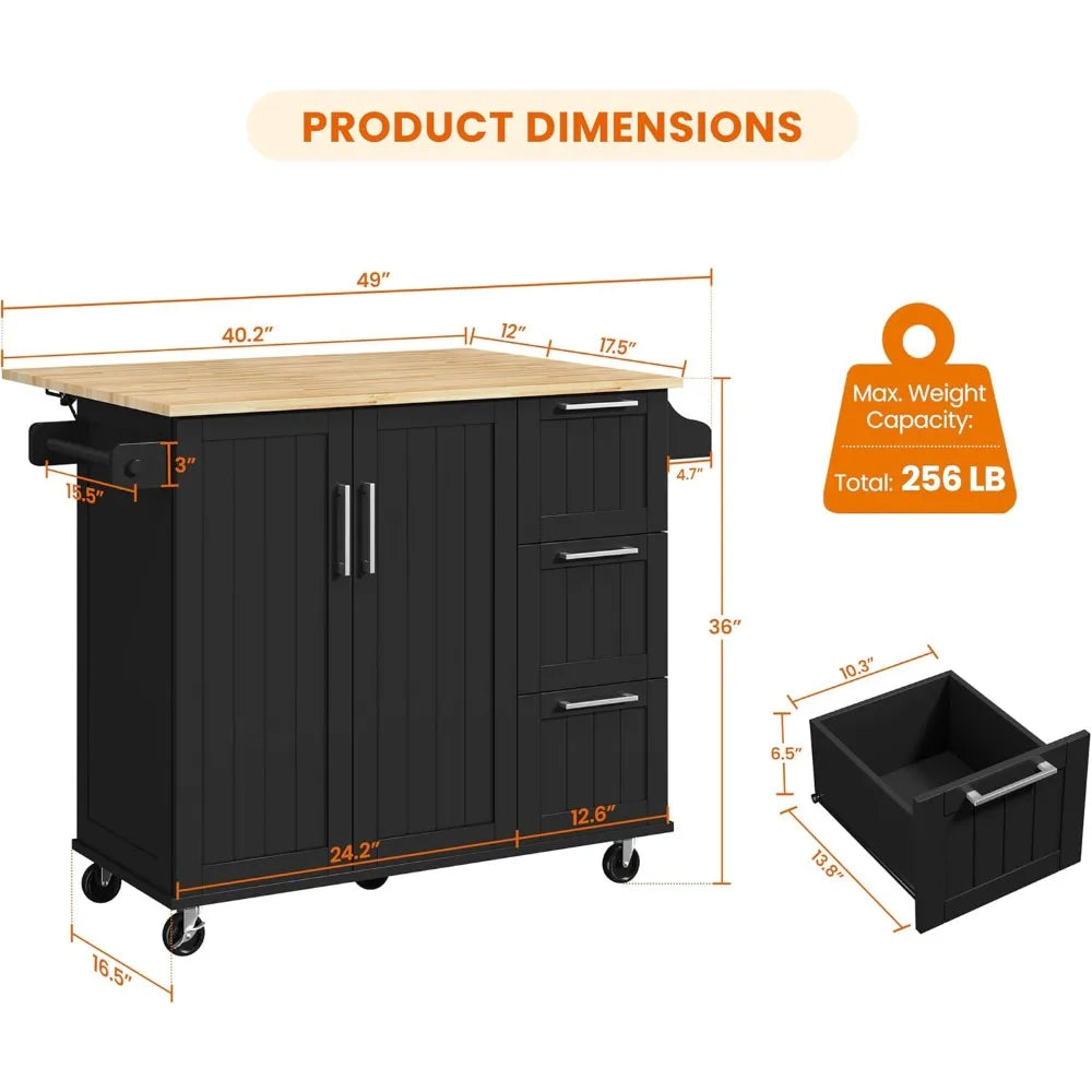 Yaheetech Kitchen Island Cart with Drop-Leaf Countertop, Rolling Kitchen Island Breakfast Bar Table on Wheels with Storage Cabin
