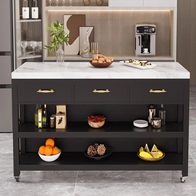 Marble Top Kitchen Island Kitchen Trolley Cart Cabinet Island With Storage Movable