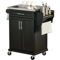 Kitchen Island on Wheels, Rolling Kitchen Cart with Stainless Steel Countertop, Drawer, Towel Rack and Spice Rack, Utility Stora